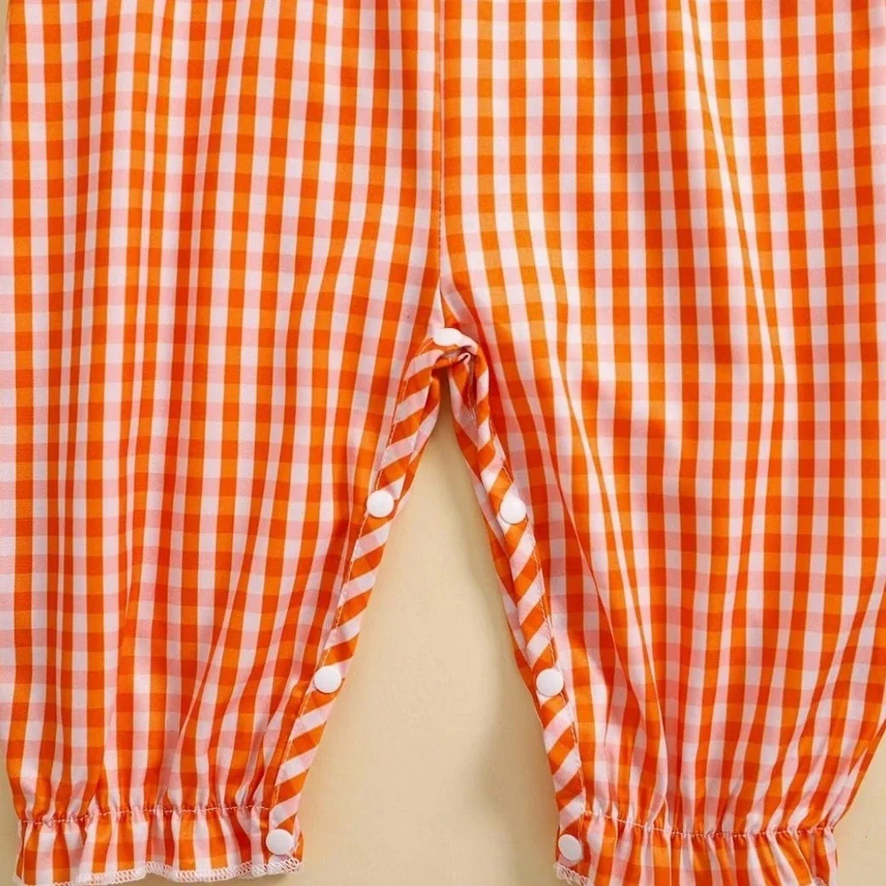 NWOT Baby Halloween Puff Sleeve Ghost Print Smocked Plaid Romper Jumpsuit U50